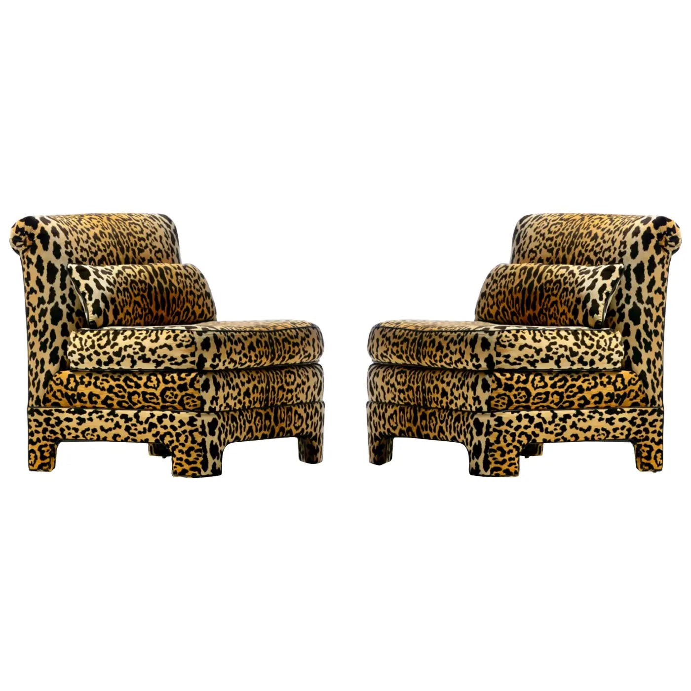 Pair of Billy Baldwin Regency Style Leopard Velvet Slipper Chairs, c. 1970s