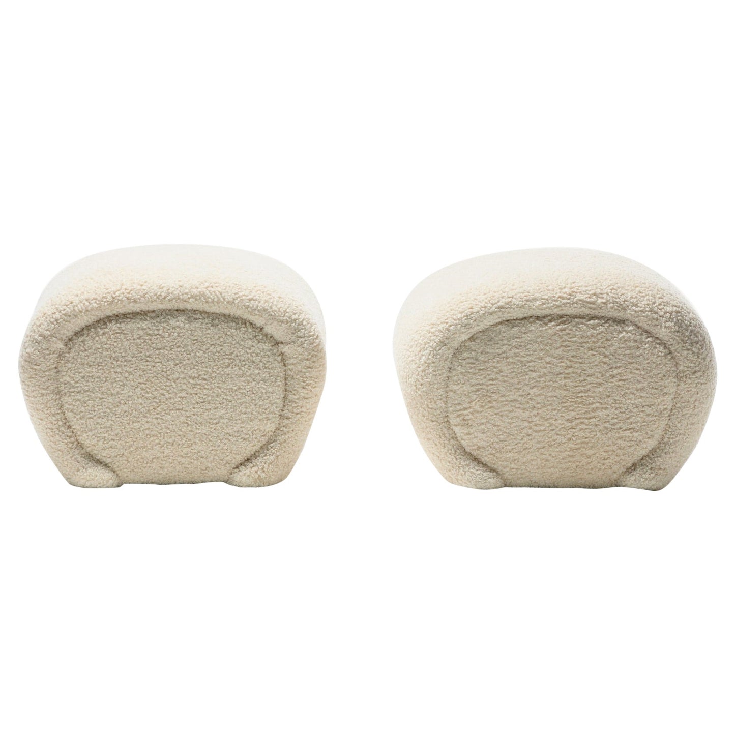 Pair of Custom Post Modern Karl Springer Style Ottomans in Ivory White Bouclé