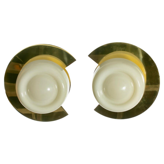 Pair of Italian Art Deco Brass Sconces or Flush Mount Lights circa 1935