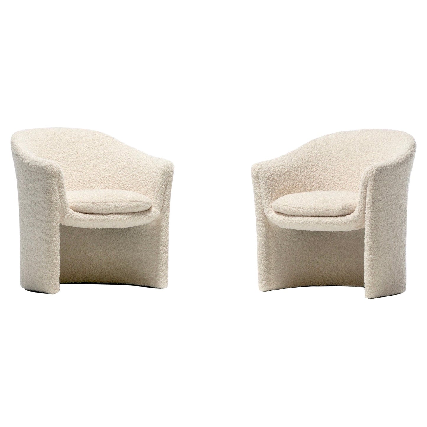 Pair of Sculptural 1970s Dunbar Chairs in Ivory Bouclé