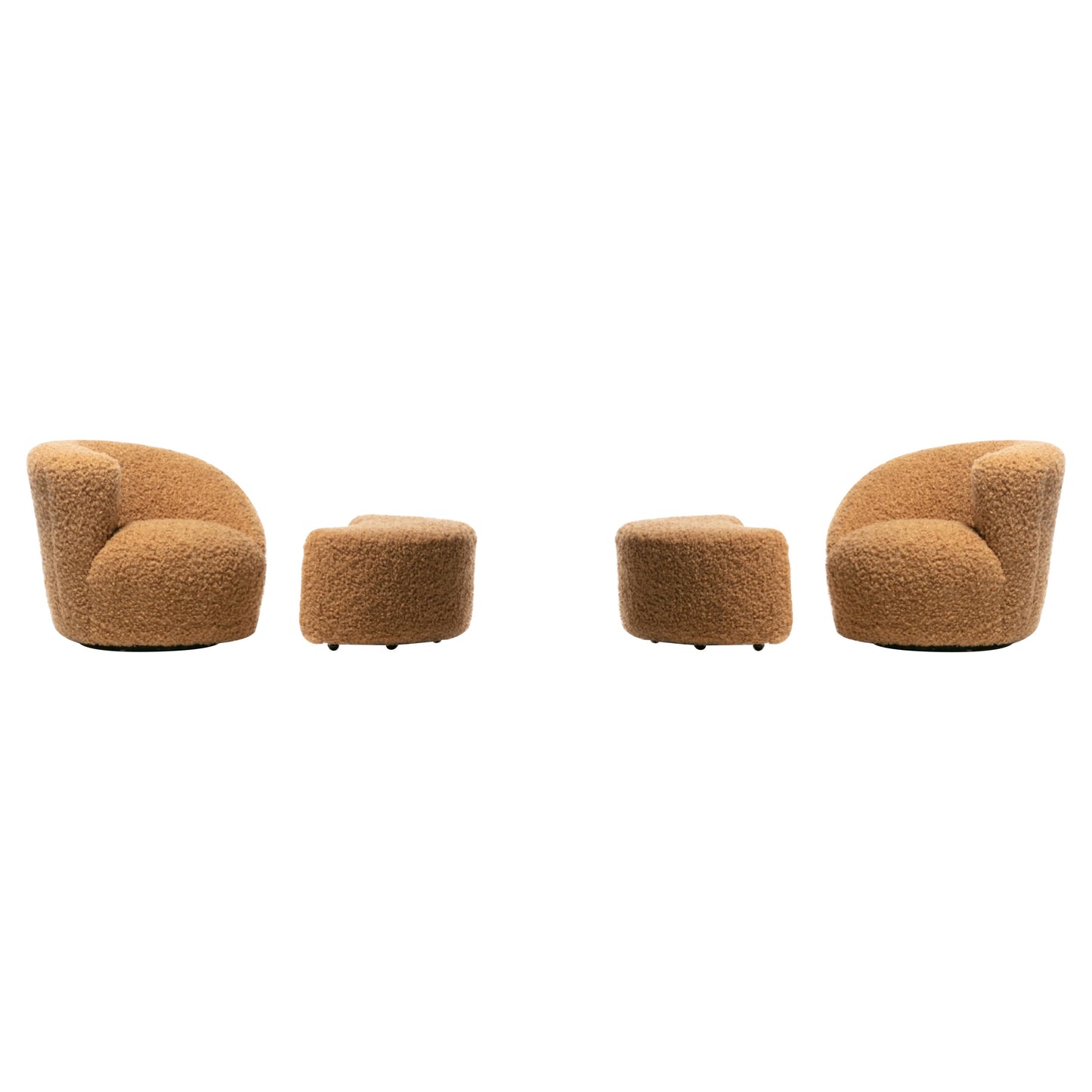 Pair of Vladimir Kagan Nautilus Swivel Chairs with Custom Ottomans