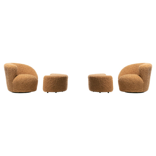 Pair of Vladimir Kagan Nautilus Swivel Chairs with Custom Ottomans