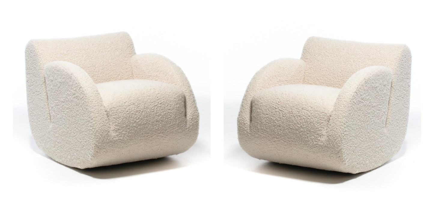 Pair of Vladimir Kagan Rockstar Rocker Lounge Chairs in Ivory Bouclé c. 1990