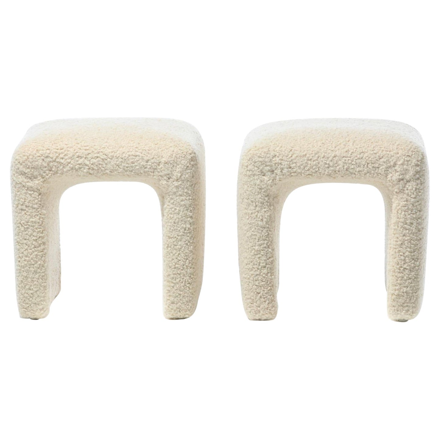 Pair of Waterfall Benches Newly Upholstered in Ivory White Bouclé, circa 1970s
