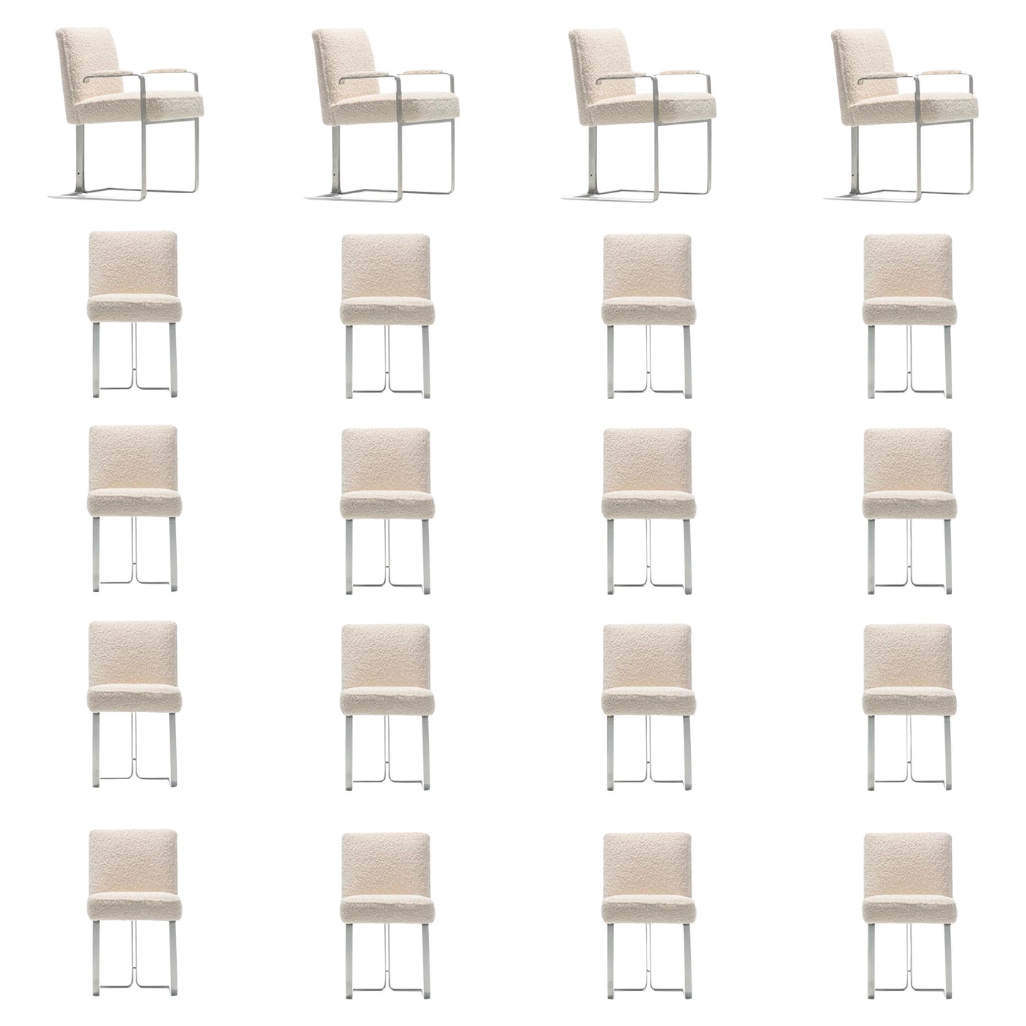 Set of 20 Vladimir Kagan for Kagan-Dreyfuss Steel Dining Chairs in Ivory Bouclé