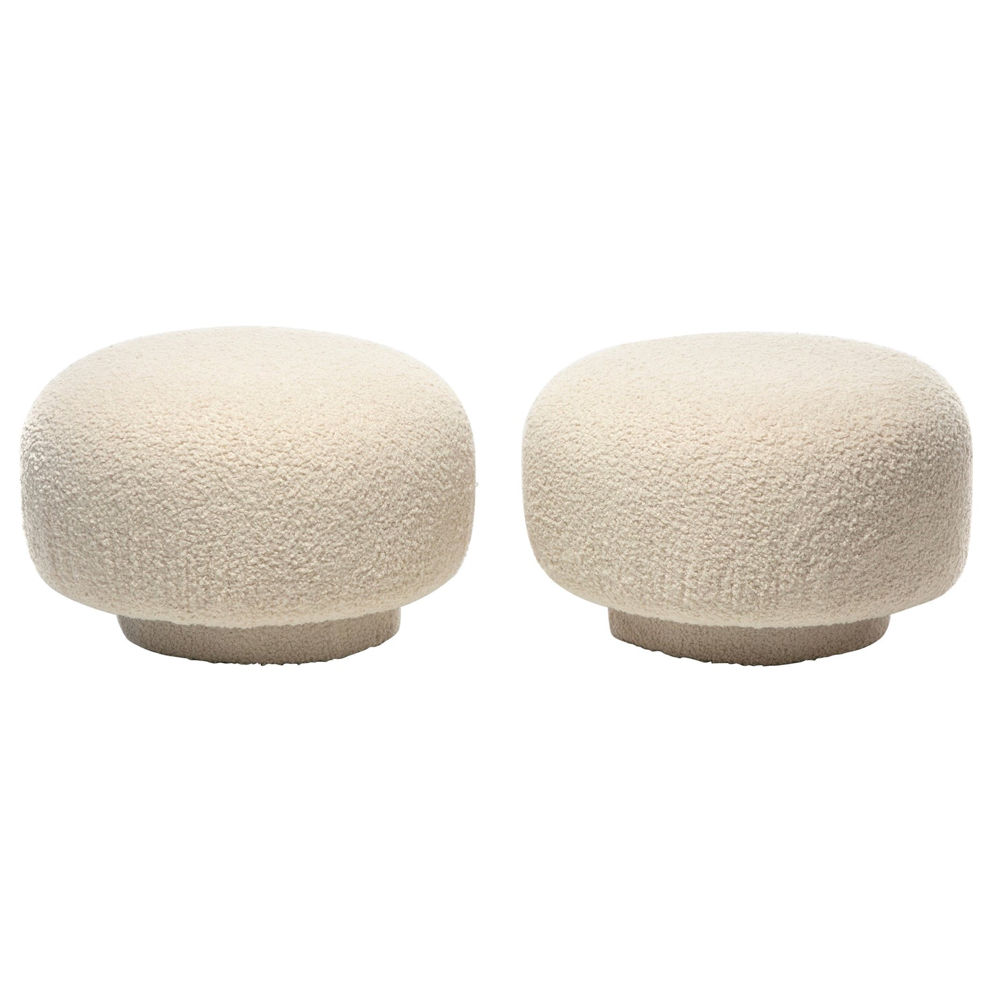 Swivel Mushroom Top Post Modern Style Ottoman Pouf in Ivory White Bouclé