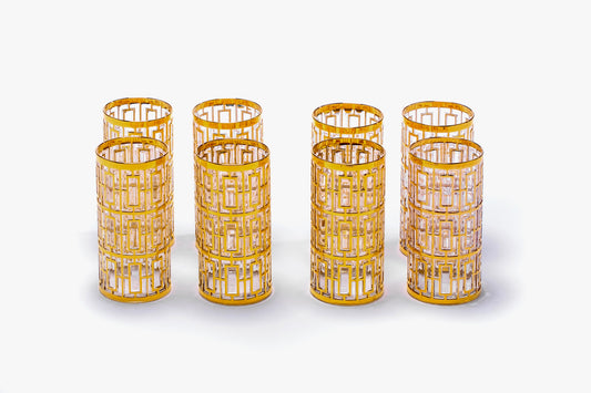 Vintage Imperial Glass Co. Shoji Highball Glasses 22-Karat Gold 1960s 'Set of 8'