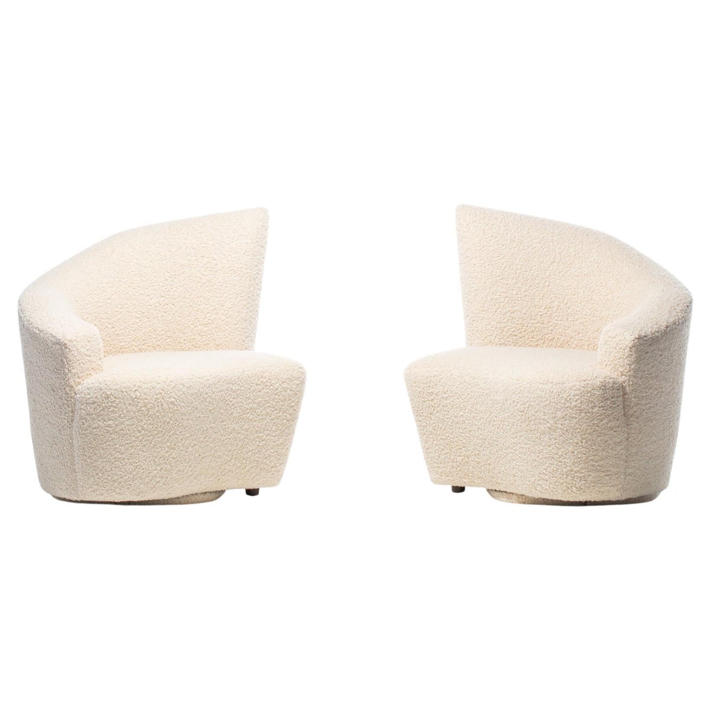 Vladimir Kagan Bilbao Swivel Slipper Chairs in Ivory Bouclé