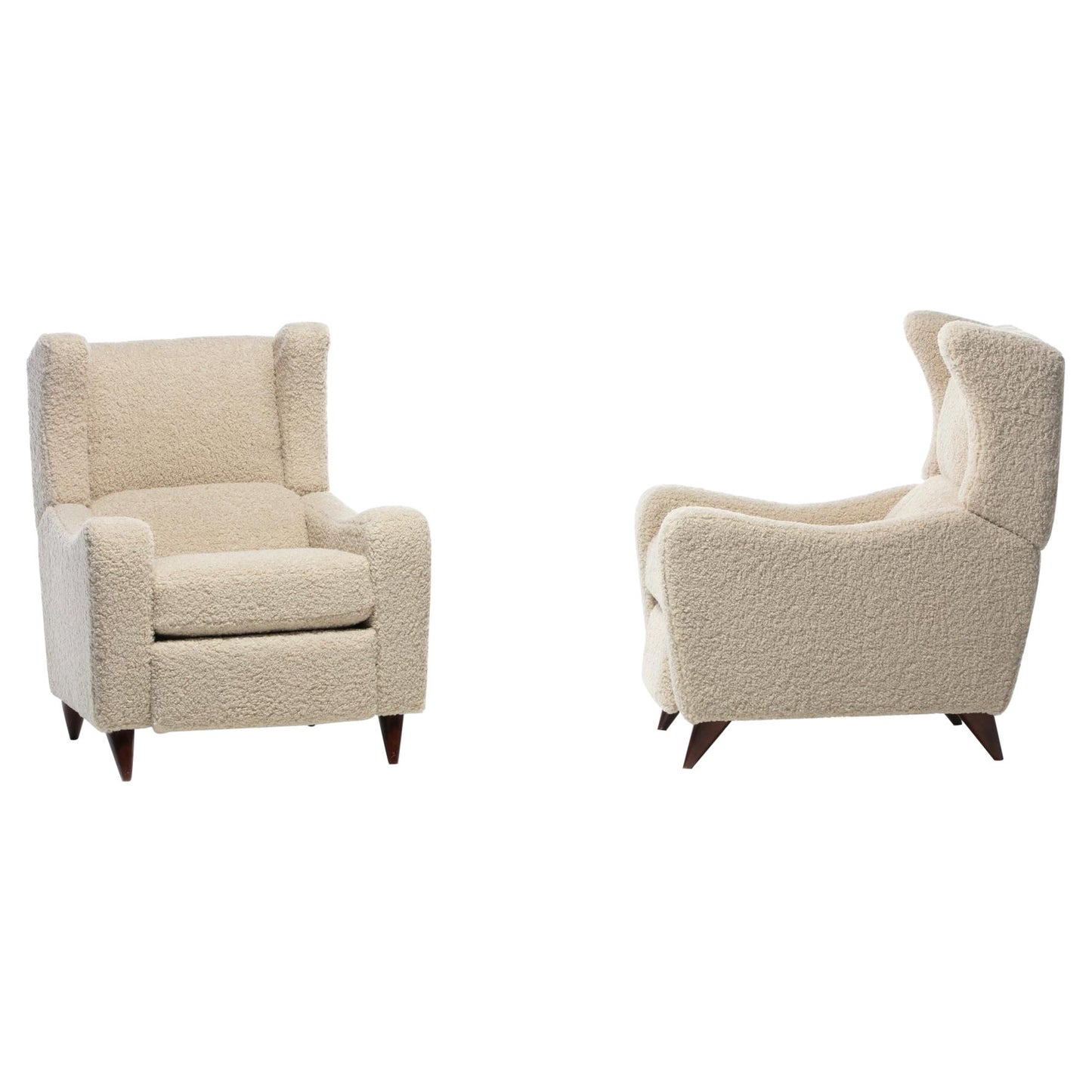 Vladimir Kagan Juno Wingback Recliner Chairs in Soft Ivory White Bouclé