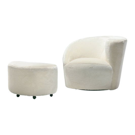 Vladimir Kagan Nautilus Swivel Chair & Custom Ottoman in Ivory Holly Hunt Alpaca